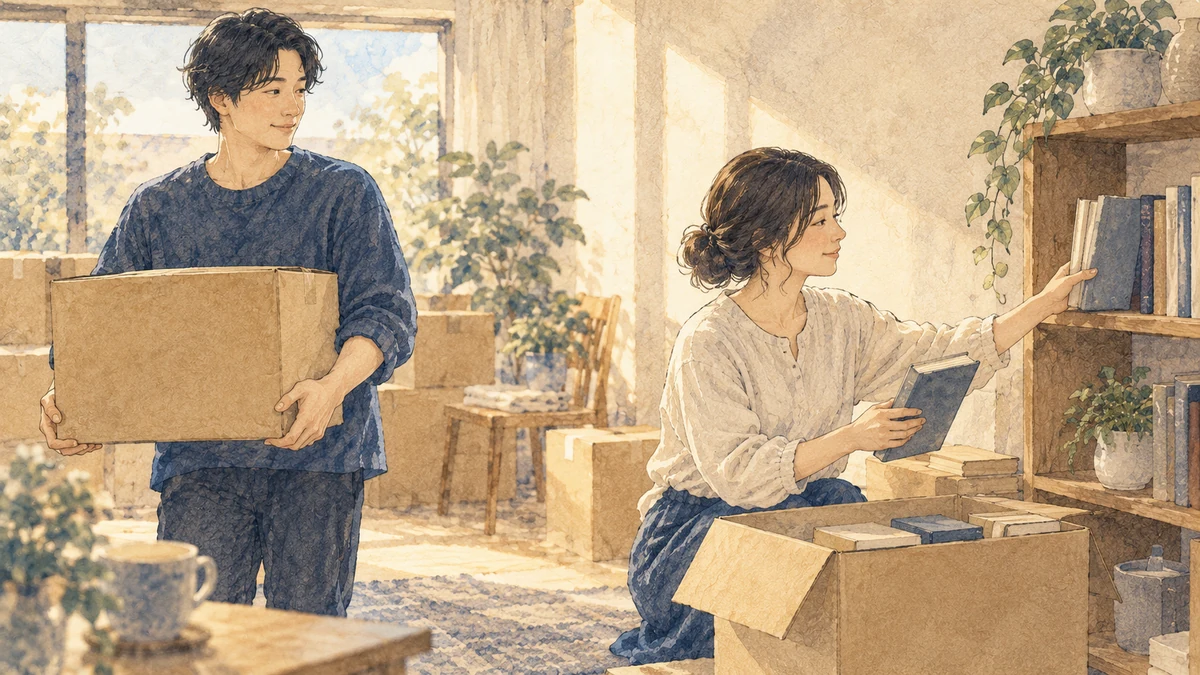 箱を運ぶ人と、本を選んで自分の棚へ並べる人