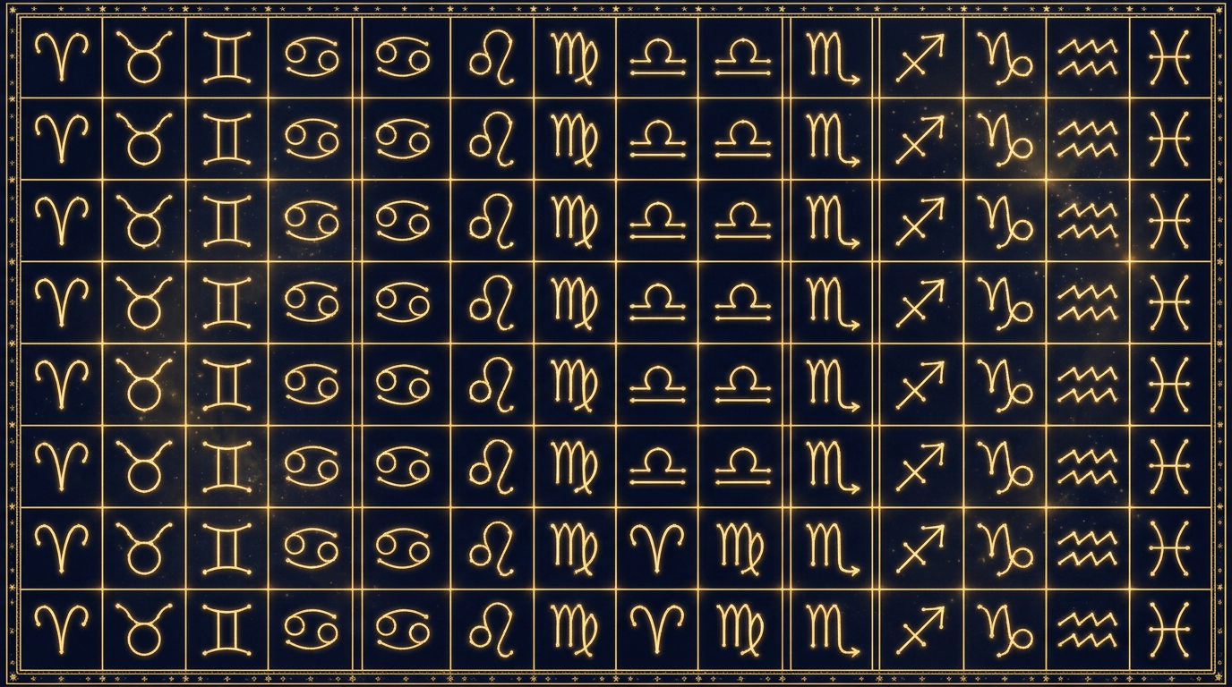 太陽星座と月星座の144通り組み合わせを表す星座グリッド