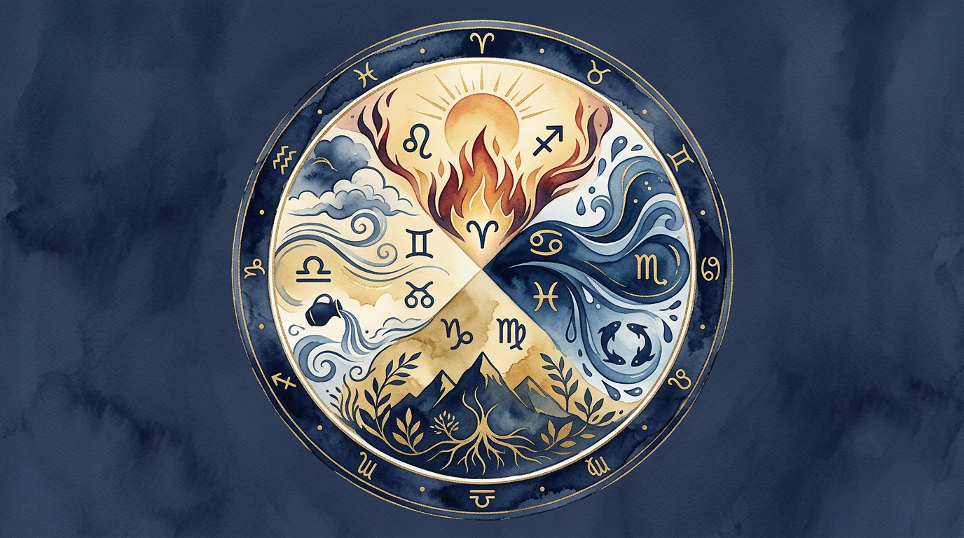 4つのエレメント（火・土・風・水）と黄道12星座の対応
