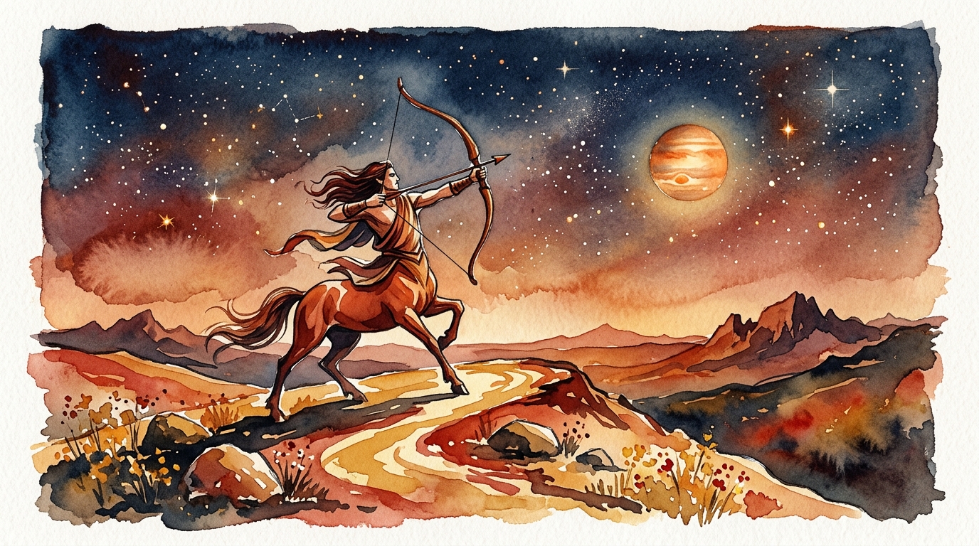 星に向かって弓を引くケンタウロスを描いた射手座の占星術イラスト