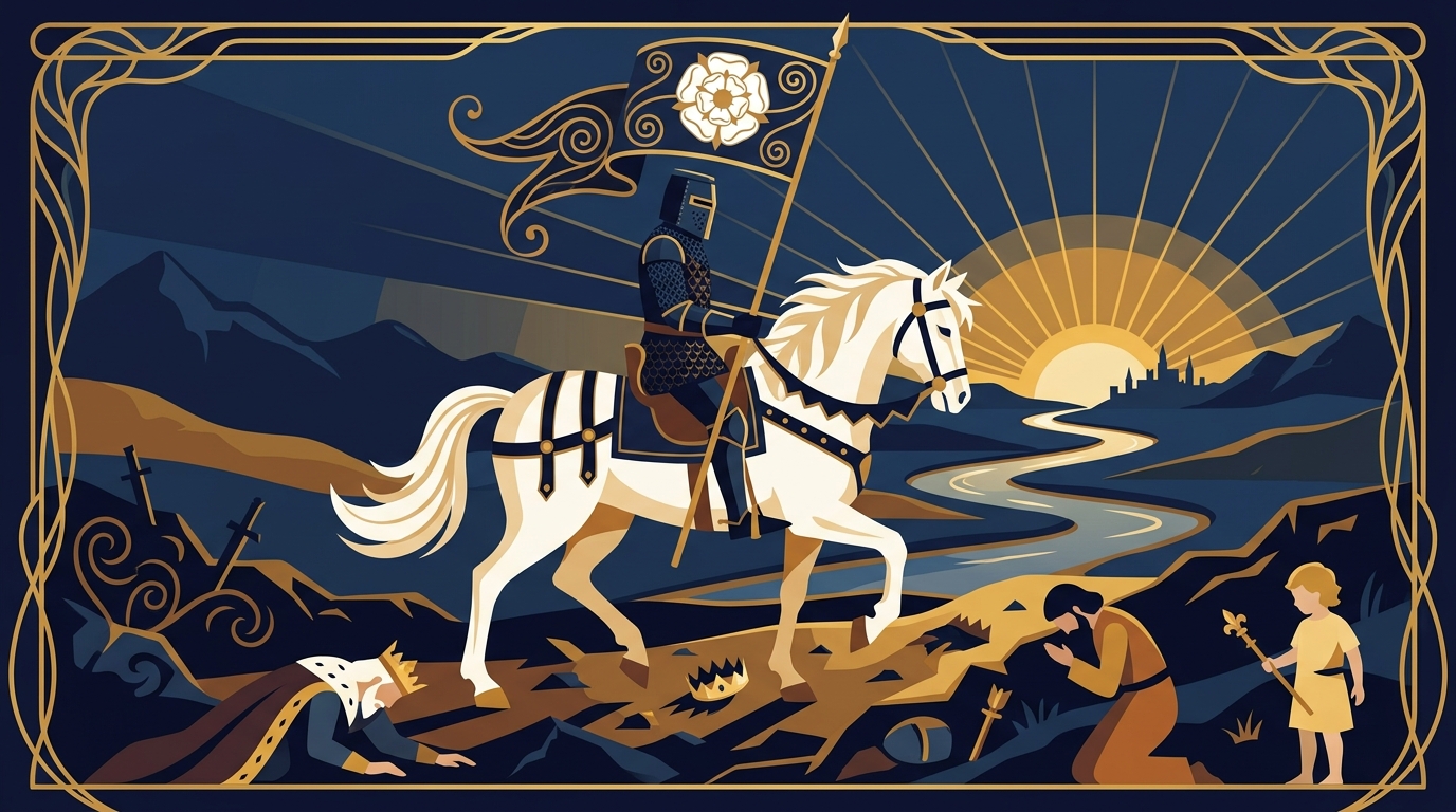 タロット死神カードの白い馬に乗った骸骨の騎士と再生のシンボル