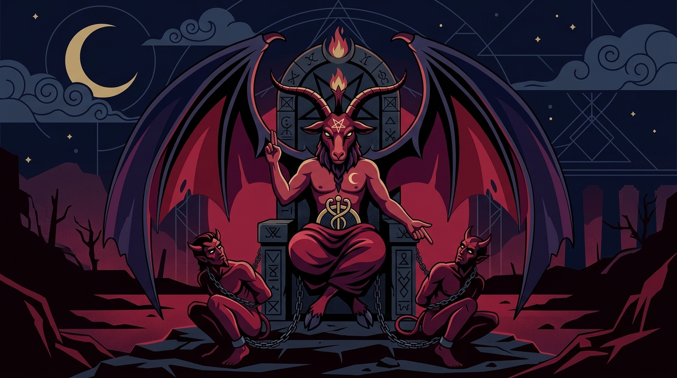 タロット悪魔カードのバフォメットと鎖に繋がれた男女のシンボリズム