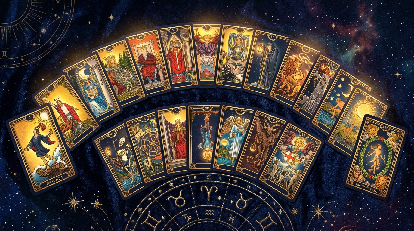 タロットの大アルカナ22枚を並べたイメージ
