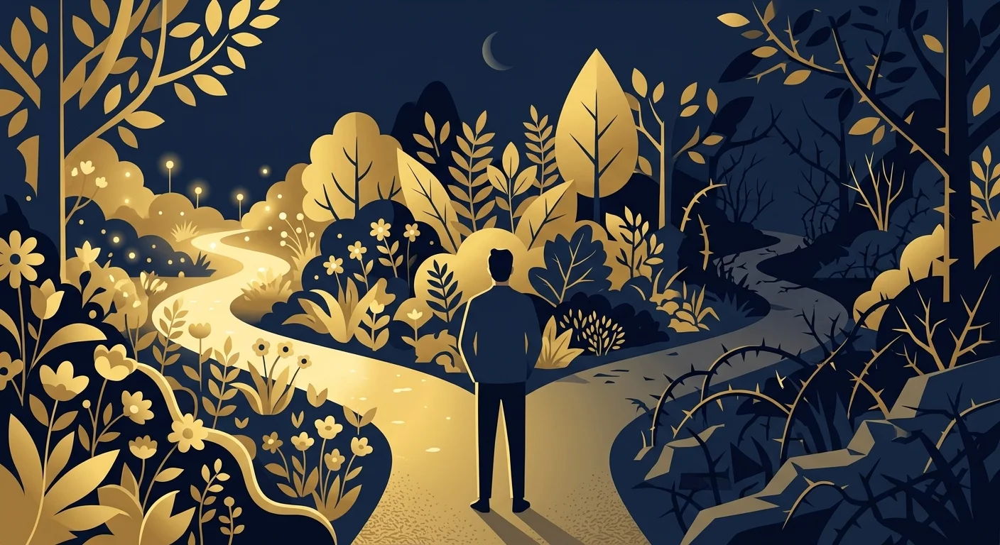 恋人の選択を象徴する二つの道のイラスト