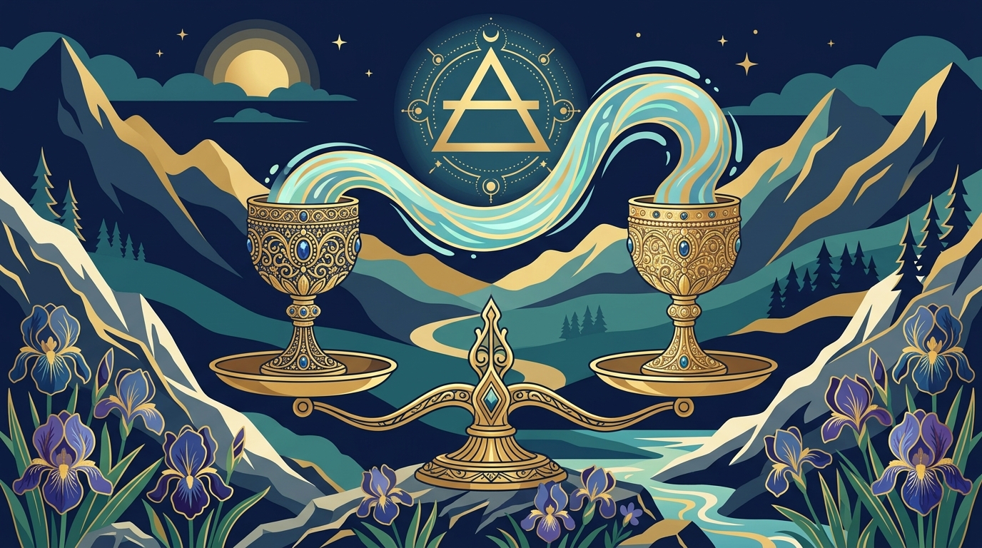 タロットスプレッドと節制カードの調和のイメージ