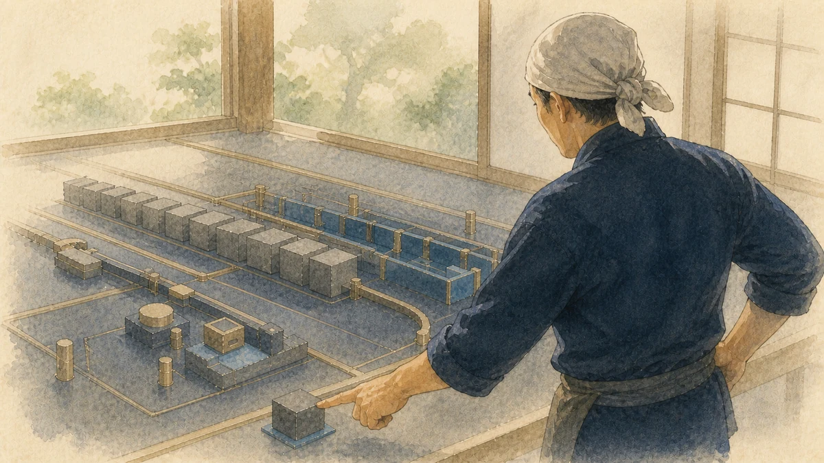 仕組み全体から一歩離れ端の一要素を指さす人