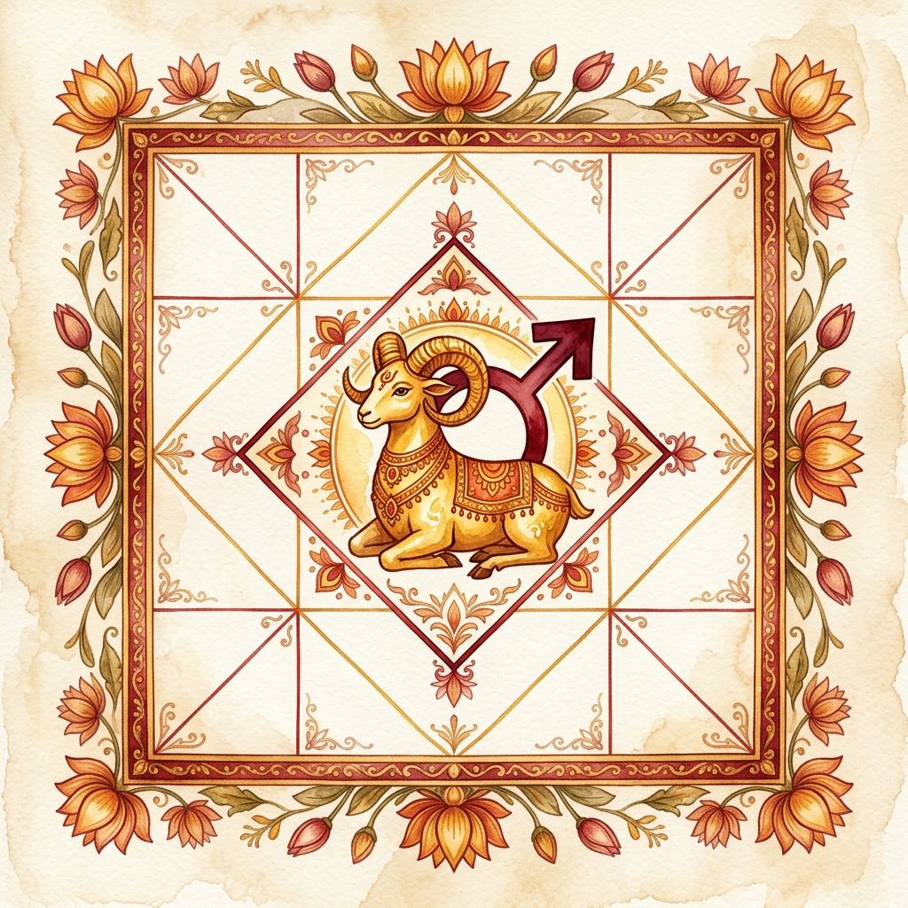 インド占星術の牡羊座ラグナを象徴する牡羊と火星のシンボル