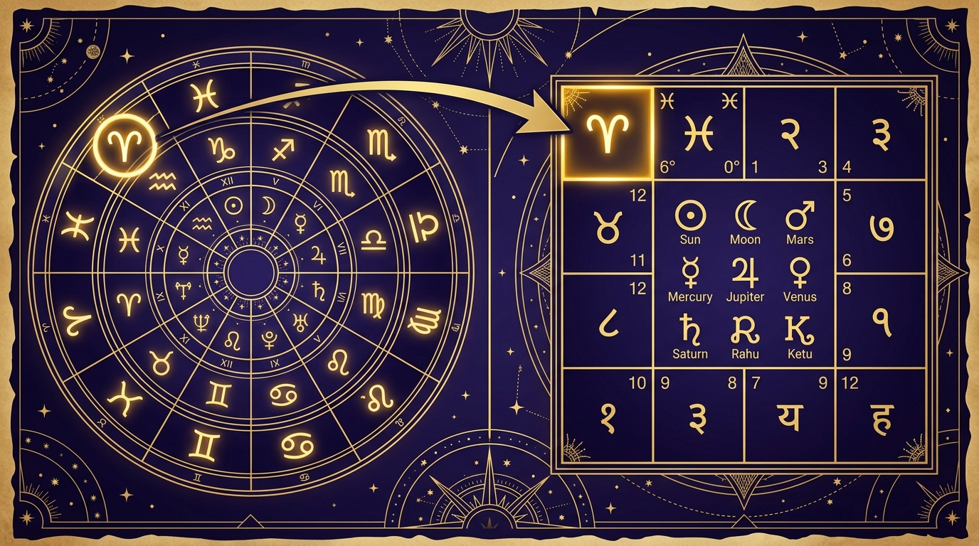 インド占星術と西洋占星術のホロスコープ比較図