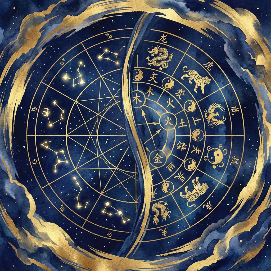 西洋占星術と四柱推命の比較イメージ