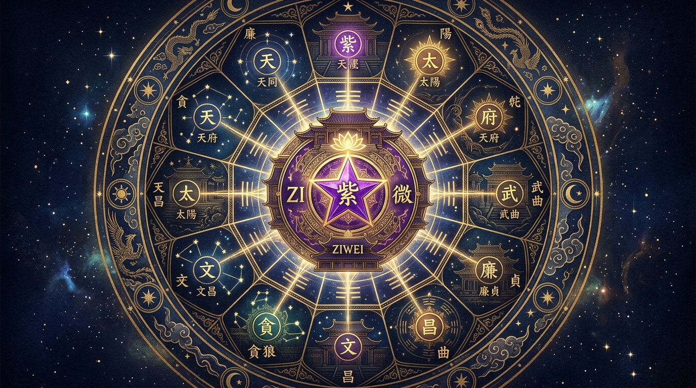 紫微斗数の14主星の相関関係を示す命盤図